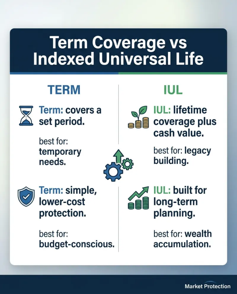 Indexed universal life ad: term coverage vs indexed universal life